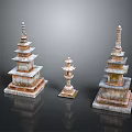 Ancient Traditional Stone Pagodas In Scenic Landscape With Multi Tiered Structures And Various Sizes