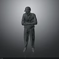 3D Construction Worker Model in Safety Helmet Standing with Crossed Arms on Gray Background