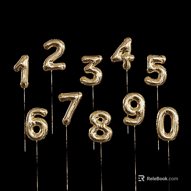 Golden Shiny Number Candles Digits Zero To Nine For Birthday Party Decorations 3d model 