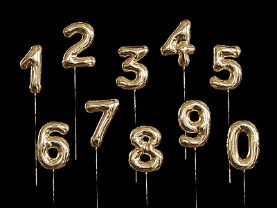 Golden Shiny Number Candles Digits Zero To Nine For Birthday Party Decorations 3d model