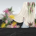 Wedding Photo Spot With Beige Drape Floral Decor And Bride In White Dress