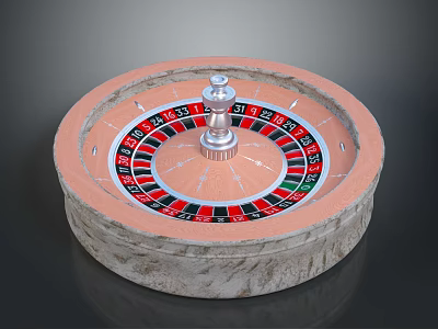 Home Entertainment Roulette Wheel With Red Black Numbered Slots And Metal Spindle Wooden Base 3d model