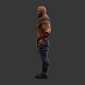 Muscular Male Warrior Character Featuring Red Wristbands Decorative Belt And Gray Boots Front Side Views