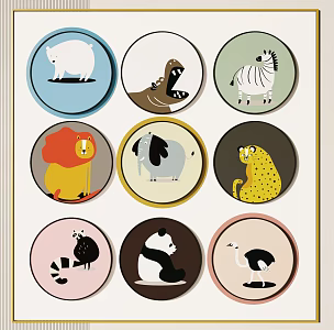 Modern Animal Painting Children's Cartoon Hanging Picture Combination 3d model