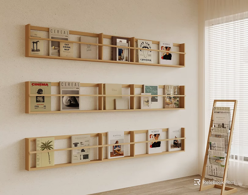 Modern Wall Mounted Shelves With Books And Decor In Room 3d model 