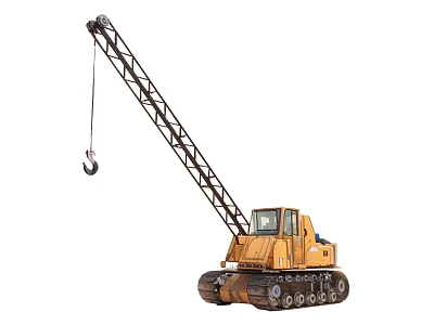 Functional Crawler Crane Vehicle With Extended Boom Tracked Undercarriage Hanging Hook And Operator Cabin 3d model