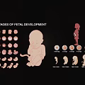 Cartoon fetal development and growth process stage October pregnancy diagram 3d model