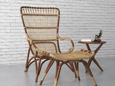 Comfortable Rattan Leisure Chair With Wooden Frame For Modern Home Living Room 3d model