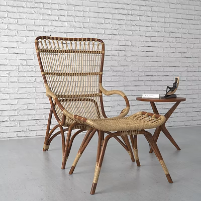 Comfortable Rattan Leisure Chair With Wooden Frame For Modern Home Living Room 3d model