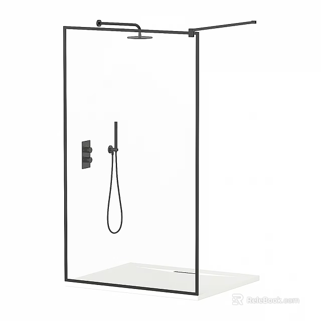 Modern Shower Sauna With Glass Partition Handheld Showerhead And Base 3d model 