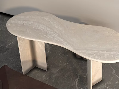 Elegant Modern Curved Veined Marble Table and Chair Set with Light Sleek Legs 3d model