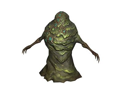 Green Plant Character And Creature Featuring Vines Decorative Blue Cubes Textured Body 3d model