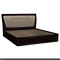 Double Bed with Dark Brown Wooden Frame and Beige Upholstered Headboard Modern Design