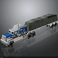 White And Blue Semi Truck With Green Covered Cargo Trailer And Colorful Cab Graphics