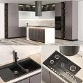 Stylish Modern Kitchen Interior With Gray White Cabinets Sleek Countertop And Soft Lighting