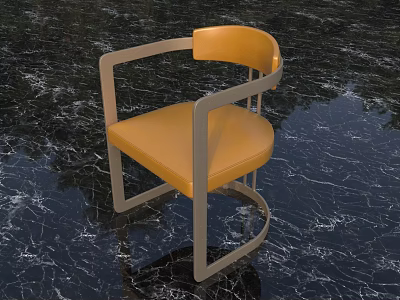 Modern Yellow Accent Chair with Metal Frame and Leather Upholstery on Black Marble Floor 3d model