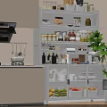 Modern Kitchen Sideboard With Open Shelves Storage Jars And Fresh Fruits