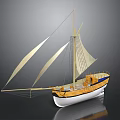 Wooden Sailing Boat Model With White Hull Beige Sails And Yellow Upper Structure
