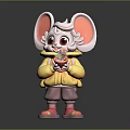 Cute Cartoon Mouse With Big Ears Wearing Yellow Hoodie Pink Pants And Shoes Holding Fruit