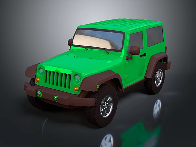 Green Cartoon Style Jeep With Brown Bumpers And Black Wheels Design 3d model