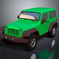 Green Cartoon Style Jeep With Brown Bumpers And Black Wheels Design
