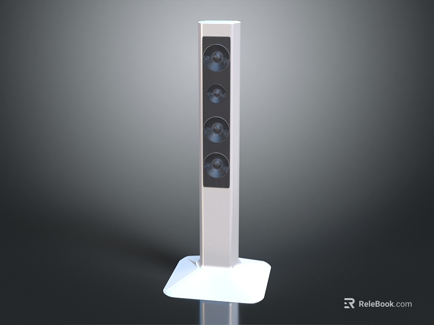 Modern Vertical Audio Speaker With Silver Body And Multiple Drivers On White Base 3d model 