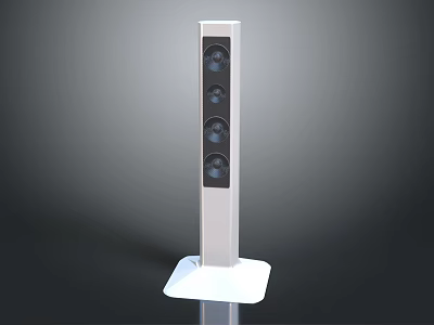Modern Vertical Audio Speaker With Silver Body And Multiple Drivers On White Base 3d model