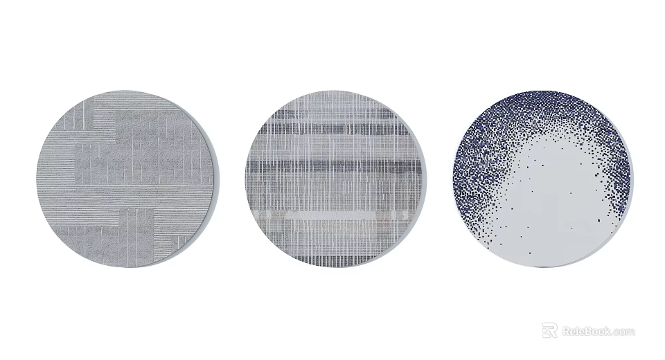 Stylish Round Rugs with Geometric Striped and Dotted Patterns in Neutral Gray White Tones 3d model 