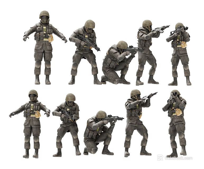 Military Toy Soldiers In Various Combat Poses With Military Uniforms And Weapons 3d model 