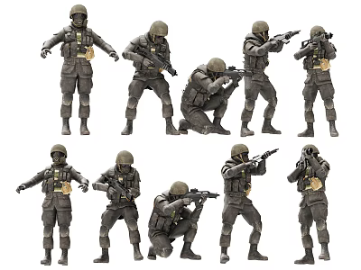 Military Toy Soldiers In Various Combat Poses With Military Uniforms And Weapons 3d model