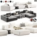 Modern Double Sofa With Gray White Upholstery Plush Pillows And Cozy Blanket
