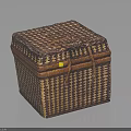 Woven Square Storage Basket With Lid Handle And Checkered Pattern For Home Essentials 3d model