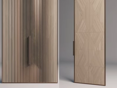 Modern Wooden Double Doors Design With Vertical Slats And Geometric Patterns 3d model