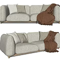 Light Gray Two Seater Sofa With Soft Cushions And Brown Throw Blanket 3d model