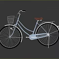 Light Blue Bicycle Featuring White Basket Red Seat And Black Wheels With Ground Reflection