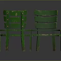 Green Connected Outdoor Chairs With Wooden Slats And Vintage Weathered Look