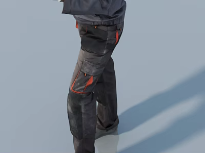 A Man Wearing Dark Cargo Pants With Orange Pocket Trim And Multiple Utility Pockets 3d model