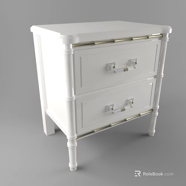 Elegant White Bedside Table With Two Drawers And Metal Accents Design 3d model 
