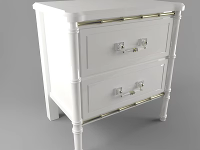 Elegant White Bedside Table With Two Drawers And Metal Accents Design 3d model