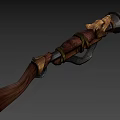 Wolf Head Designed Fantasy Weapon With Wooden Stock Metal Barrel And Golden Accents