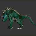 Green Fantasy Creature With Spiked Back Horn Colorful Ears And Sharp Claws