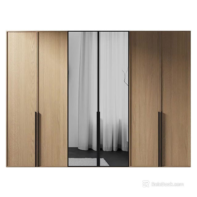 Modern Wooden Wardrobe Interior With Glass Door Panel And Minimalist Design 3d model 