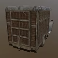 Vintage Old Truck With Wooden Cargo Bed And Farmer Leading Cow Nearby