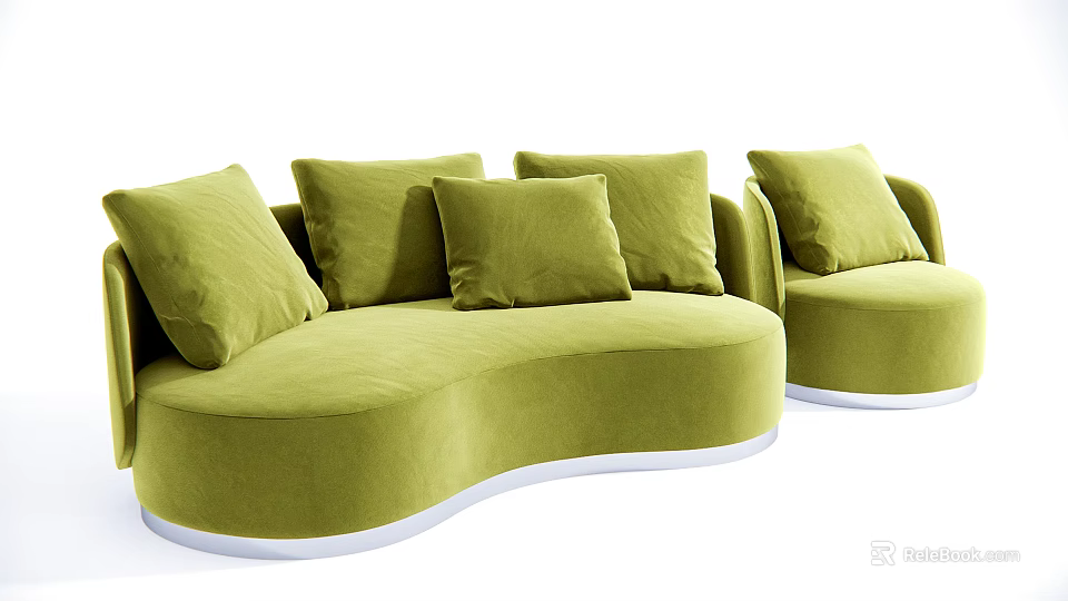 Modern Green Curved Sofa Set With Soft Cushions And Comfortable Design 3d model