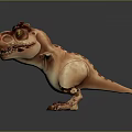 Fierce T-Rex Dinosaur 3D Character With Red Head Horns Yellow Eyes And Orange Beige Body