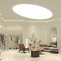 Modern Clothing Store Interior With Circular Skylight Beige Decor And Clothing Racks