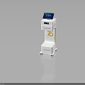 White Mobile Equipment Cart With Digital Screen And Yellow 75 Logo 3d model