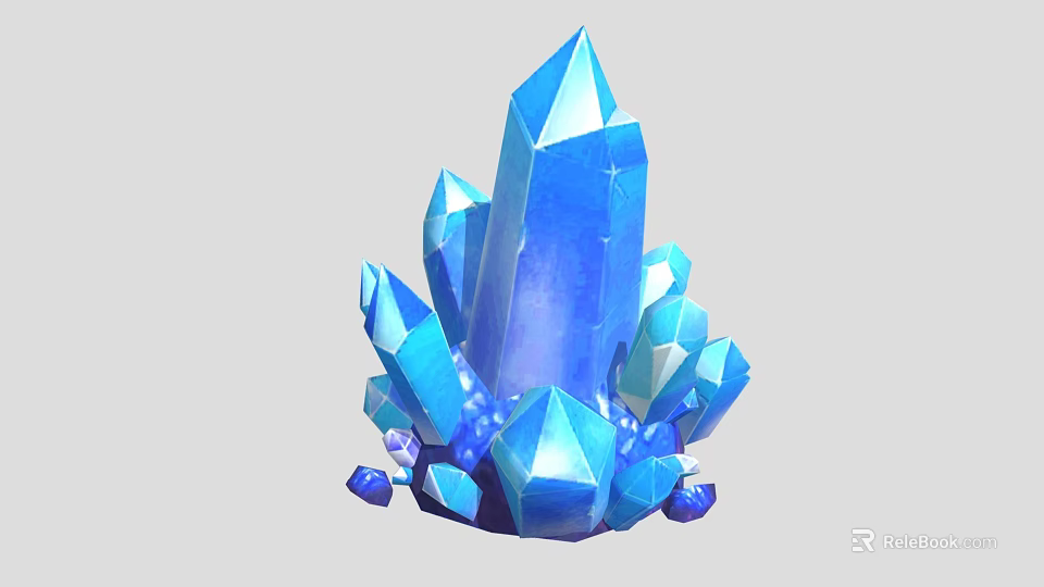 Blue Crystal Cluster Decorative Ornament Set with Shiny Faceted Stones 3d model 