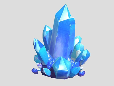 Blue Crystal Cluster Decorative Ornament Set with Shiny Faceted Stones 3d model