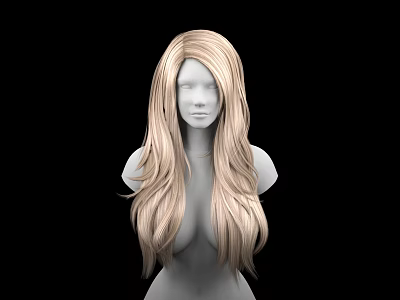 Game Film Female Character with Long Blond Curly Hair Reaching Chest on Black Background 3d model